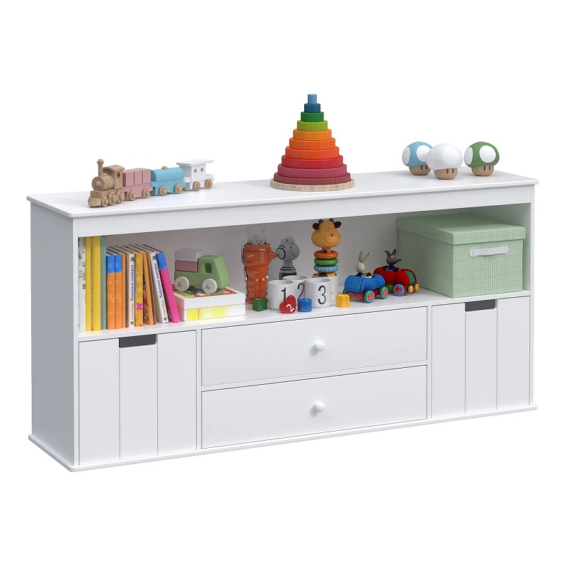 Kids White Wood Toy Chest Cabinet Large Storage Bookcase