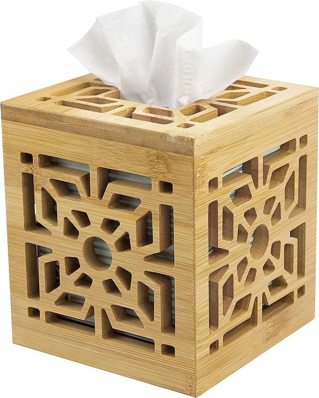 Supply Bamboo Tissue Holder Cutout Design for Office Desk Wholesale