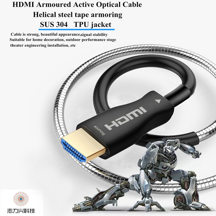 10 Meters30ft Hdmi 2.0 Hybrid Fiber Optic Copper Cables HDMI Armoured Cable