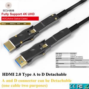 40 Meters High Quality Micro Hdmi To Hdmi 2.0 Both Side Detachable Optical Cable