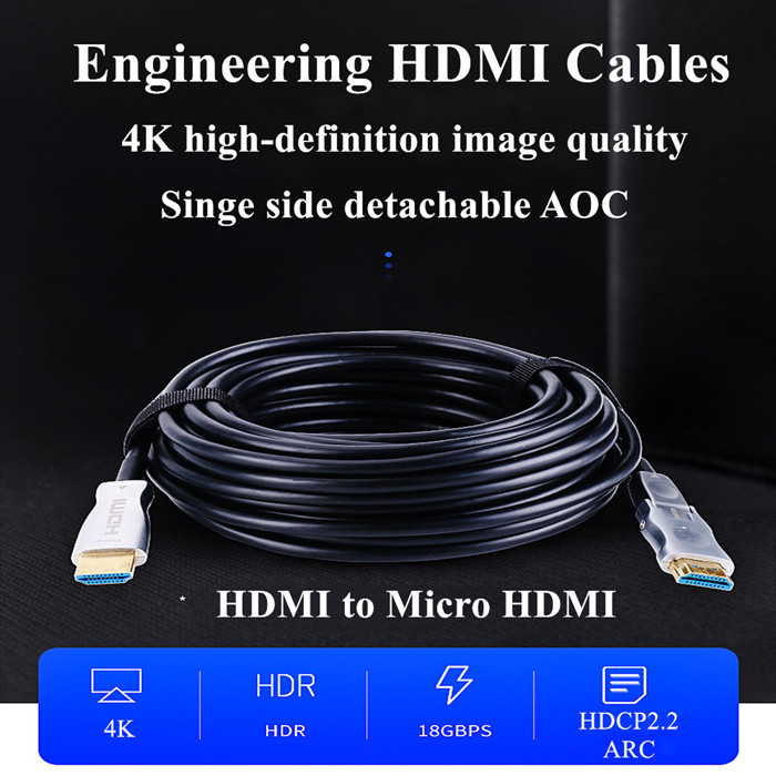 50 Meters4k Hdmi To Micro Hdmi 2.0 Single Side Detachable Optical Fiber Cable