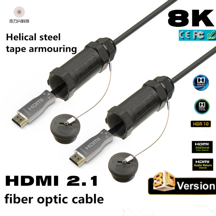 50 Meters Best Fiber Optic Hdmi 2.1 Cable 8K Hdmi Armoured Optical Cable