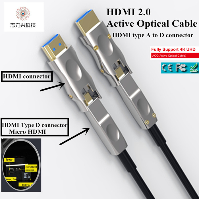 90M Long Hdmi 2.0 Type A To Micro D Hdmi Both Sides 4K Detachable Cable