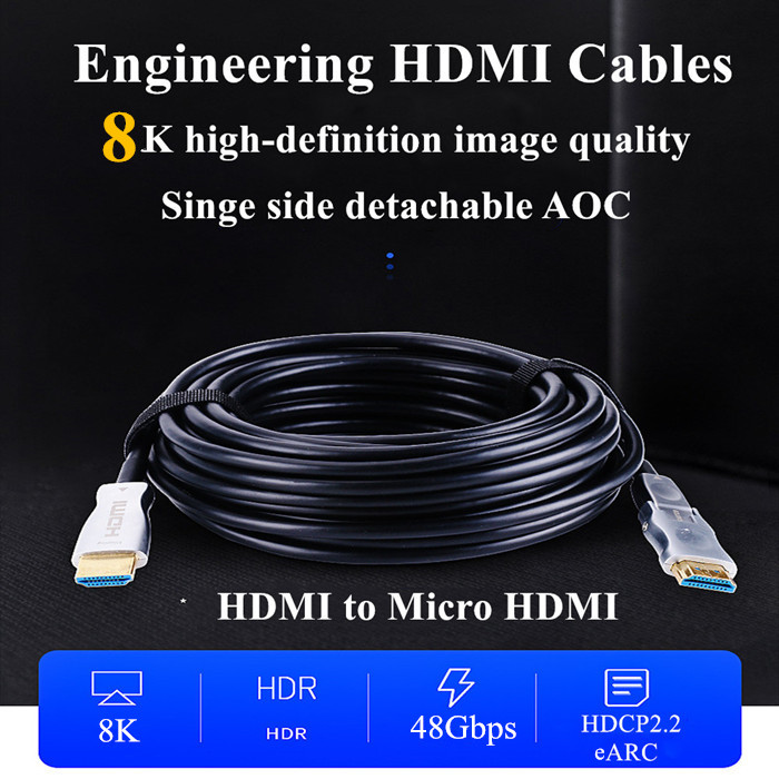 20 Meters 8K Micro Hdmi To Hdmi 2.1 Single Side Detachable Optical Cables