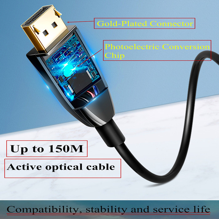 50 Meters Dp To Dp 1.4 8k 60hz 4k 144hz Fiber Optic Cable