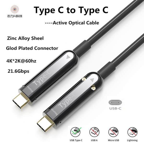 Factory Supply 20 Meters DisplayPort 1.4 Type C-C Fiber Optical Cable