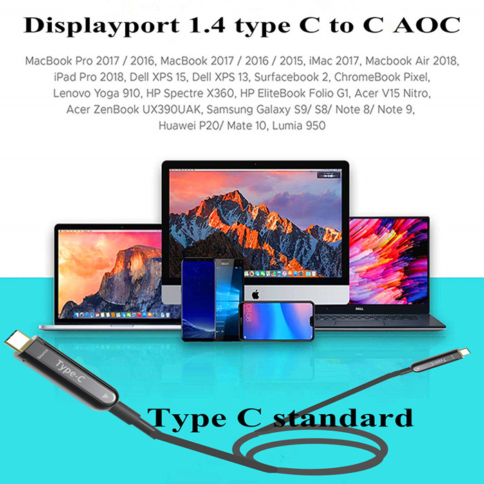 Factory Supply 20 Meters DisplayPort 1.4 Type C-C Fiber Optical Cable