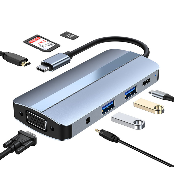 USB-C To Usb 3.0+2.0*2+PD87W+VGA+HDMI+SD+TF