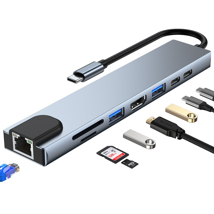 TYPE-C To HDMI+RJ45+USB3.0*1+USB2.0*1+PD+SD+TF +Type-C Data