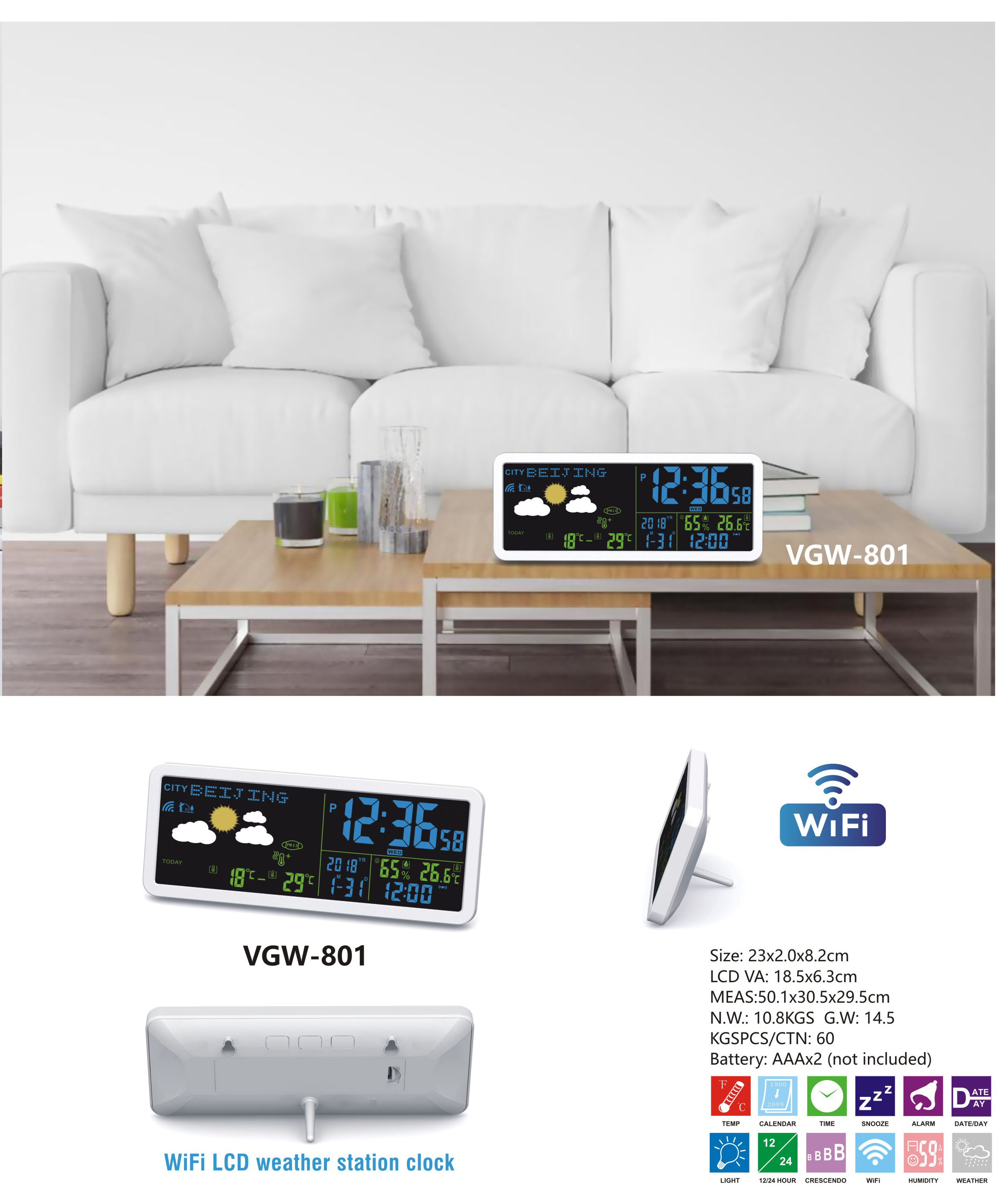 weather multi function lcd clock