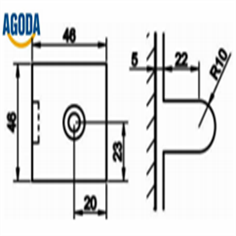 Connector without chamfer, wall/glass, 0 degree, casting, ss316