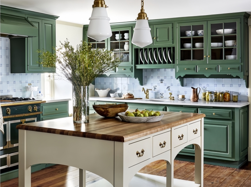 Green Shaker Kithchen Cabinets