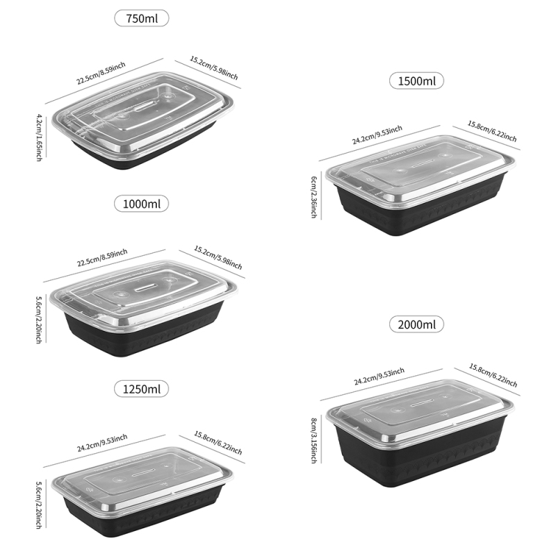 Premium Disposable Microwave Safe Black Plastic Food Containers with Lids