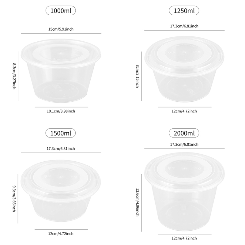 1000-2000ml Round Plastic Meal Prep Containers