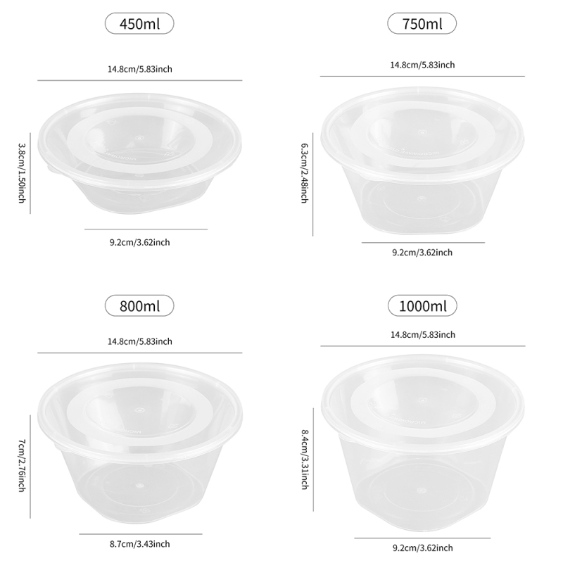 450ml 1000ml 누수 방지 투명 식사 준비용 그릇