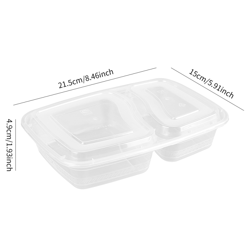 2-Compartment Clear Bento PP Lunch Box with Lids