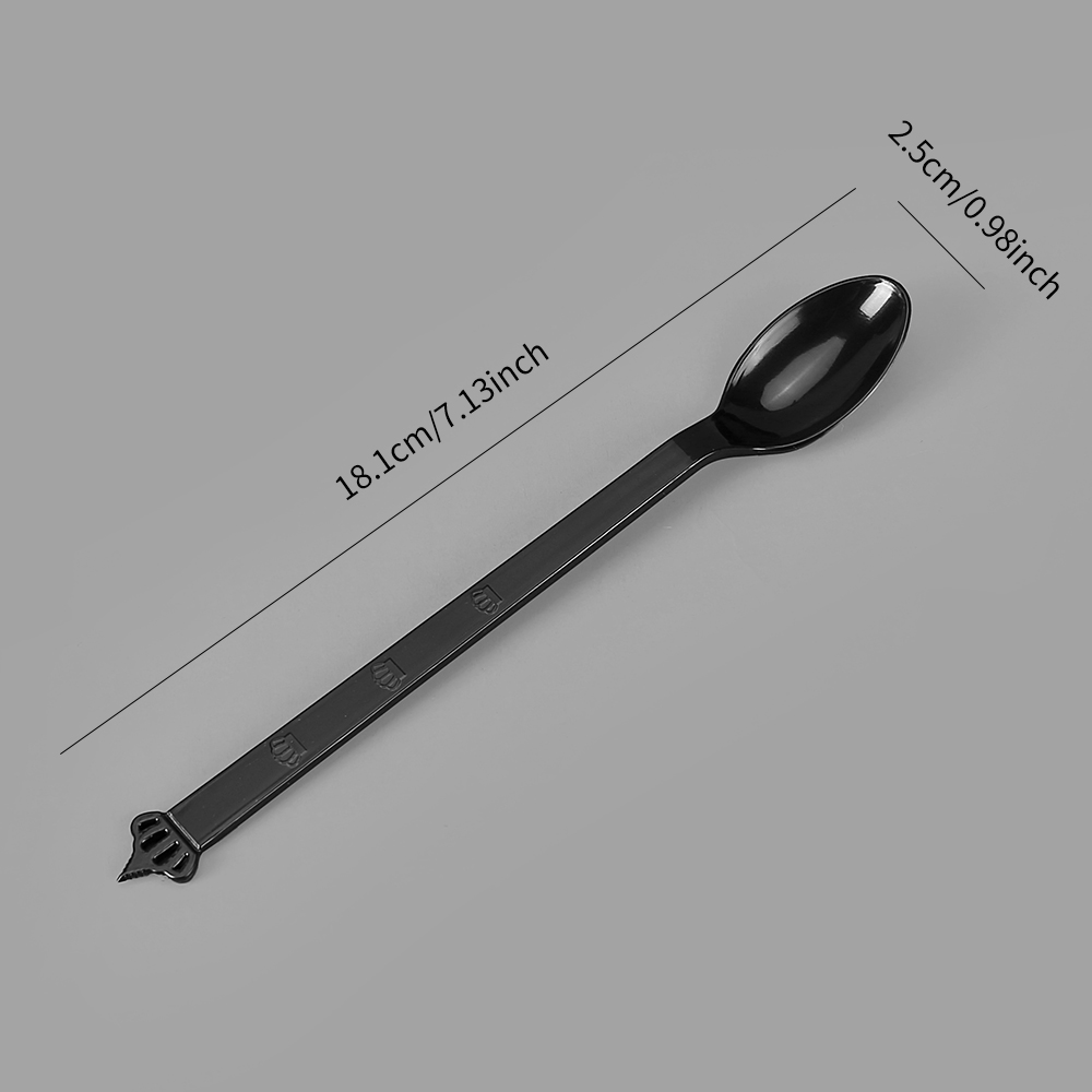 Crown Handle Black Long Plastic Spoon Set