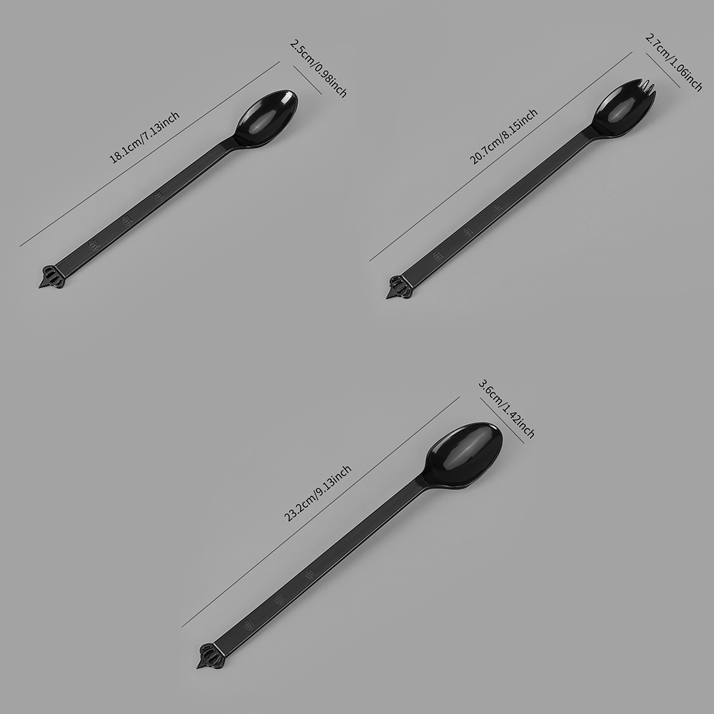 Crown Handle Black Long Plastic Spoon Set