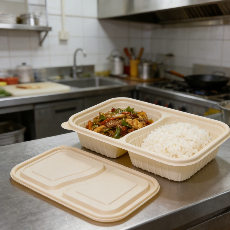 Biodegradable 2-Cell Cornstarch Bento Lunch Box