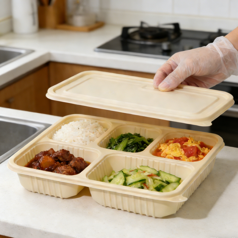 Sustainable 5-Compartment Cornstarch Takeout Box