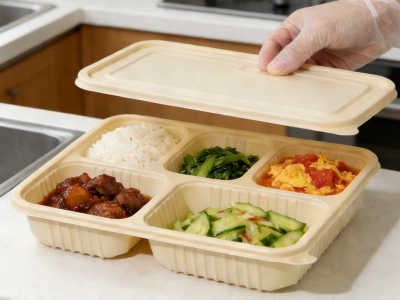 Degradable 5-Compartment Cornstarch Lunch Box