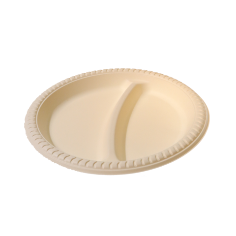 Sustainable 2-Section Cornstarch Compostable Plate
