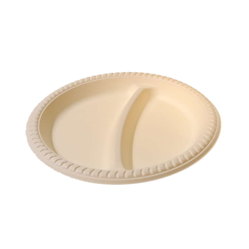 Sustainable 2-Section Cornstarch Compostable Plate
