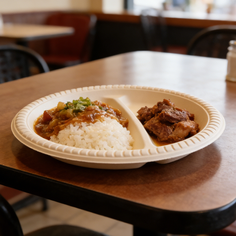 Sustainable 2-Section Cornstarch Compostable Plate