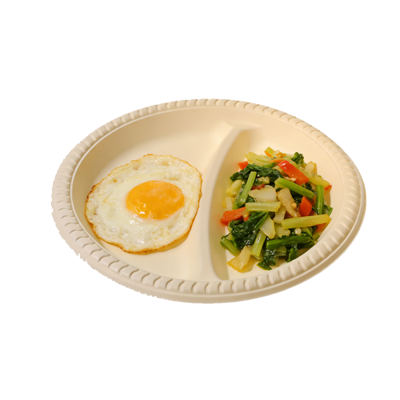 Sustainable 2-Section Cornstarch Compostable Plate