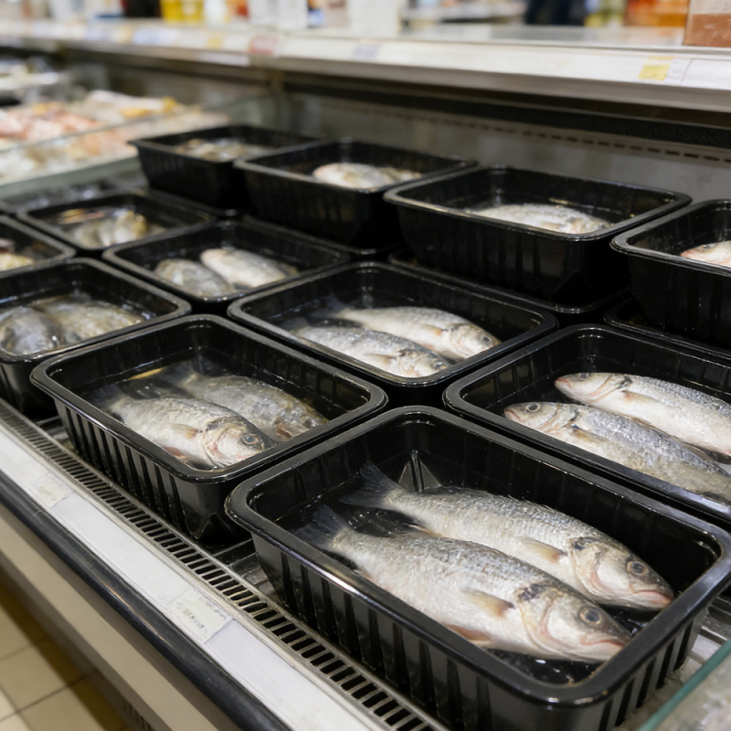 Durable Black Premium PP Fresh Meat and Fish Trays