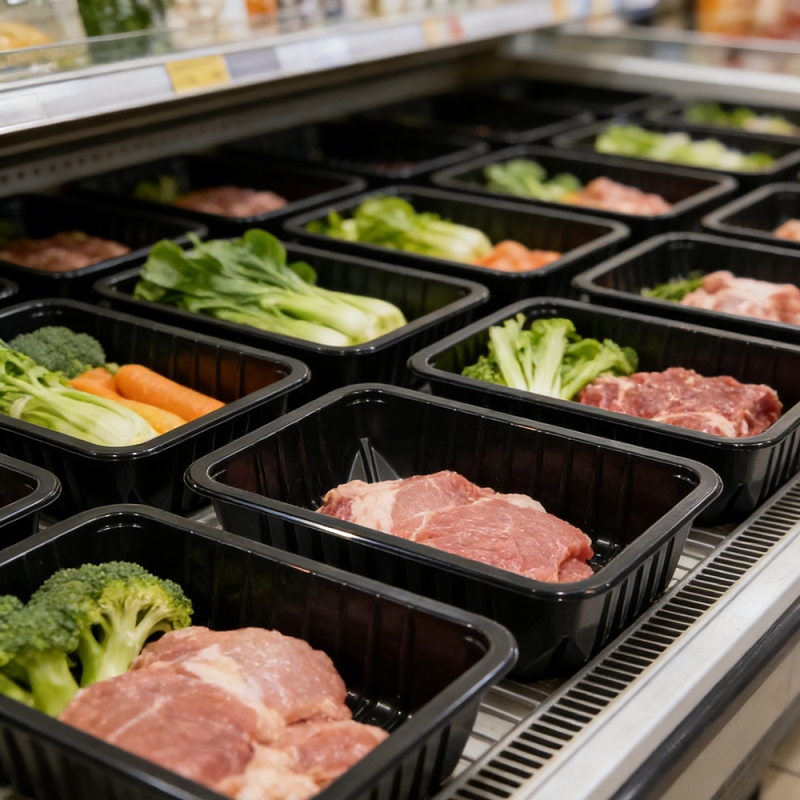 Durable Black Premium PP Fresh Meat and Fish Trays