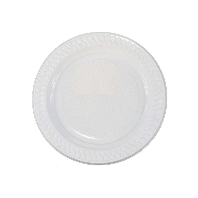 Assiettes rondes blanches élégantes en PS pour traiteur et réception