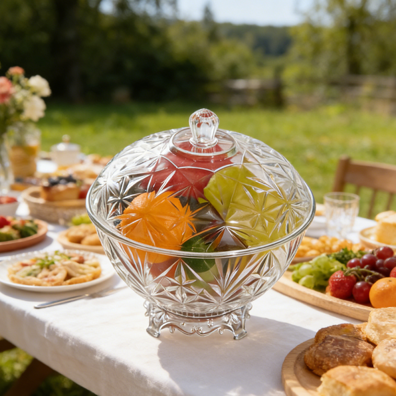 Dekorative Obstschale aus PET-Kristall mit Deckel