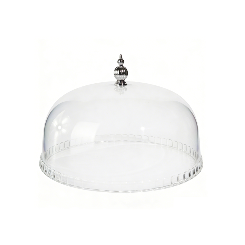Cupola per torte in policarbonato trasparente da 30 cm con manico argentato