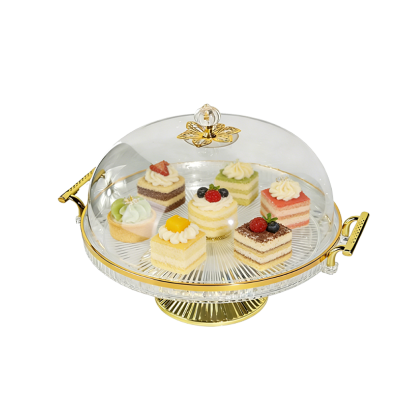 Elegant PS Gold Serving Tray Cake Stand with Dome