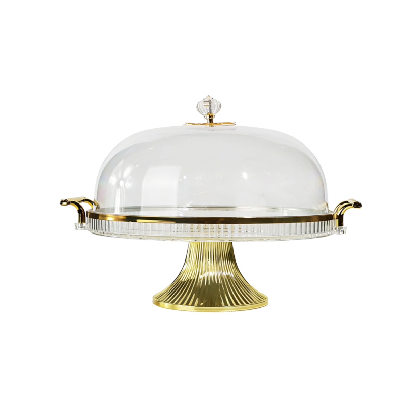Elegant PS Gold Serving Tray Cake Stand with Dome