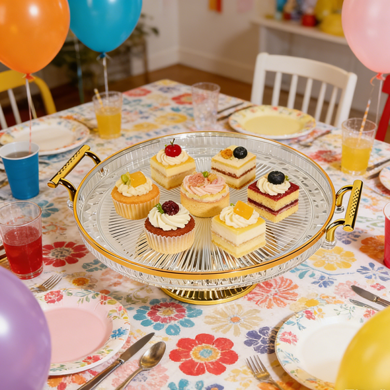 Elegant PS Gold Serving Tray Cake Stand with Dome