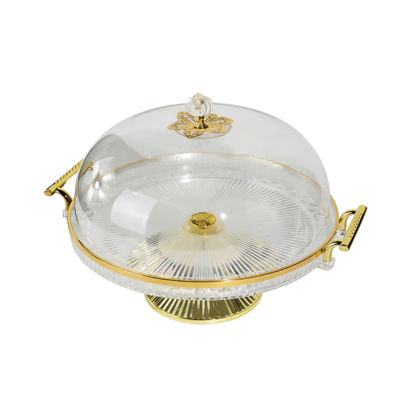 Elegant PS Gold Serving Tray Cake Stand with Dome