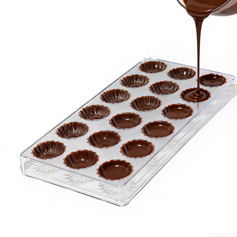 Molde de plástico transparente para bombones con forma de pétalo de flor (PS)