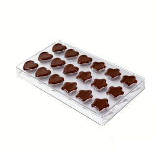 Molde de plástico PS para chocolate con forma de corazón y estrella de 18 cavidades