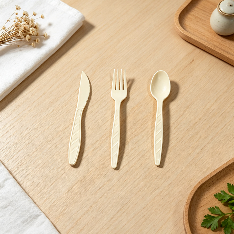 7 inch Cornstarch Forks Spoon Knife Cutlery Set