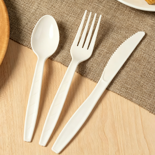 7 inch Cornstarch Forks Spoon Knife Cutlery Set