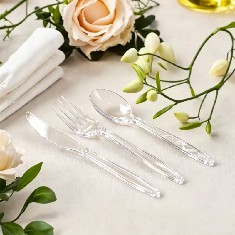 7 inch Takeaway Disposable PS Clear Cutlery Sets