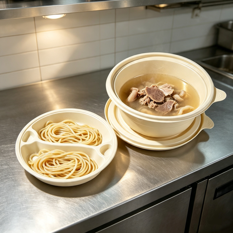 Takeaway-Tablett mit 2 Fächern und Suppenschüssel-Set
