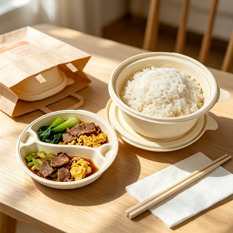 Takeaway-Tablett mit 2 Fächern und Suppenschüssel-Set