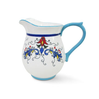 Desnatadora de cerámica con diseño de flor azul con mango, jarra para desnatadora de leche y café