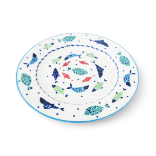 Plato de cerámica de buena venta con diseño de peces coloridos en forma de flor