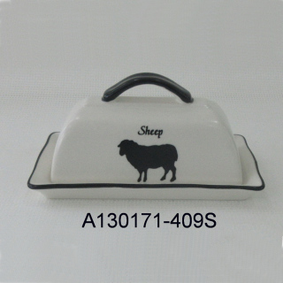 ふたが付いている陶磁器の動物の設計のバターの皿