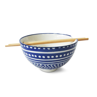 Weiße Punkt-Keramik-Suppenschüssel, Nudelschüssel mit Essstäbchen
