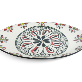 Ovaler Keramikteller mit Blumenmuster, handbemalt, für Heimgeschirr
